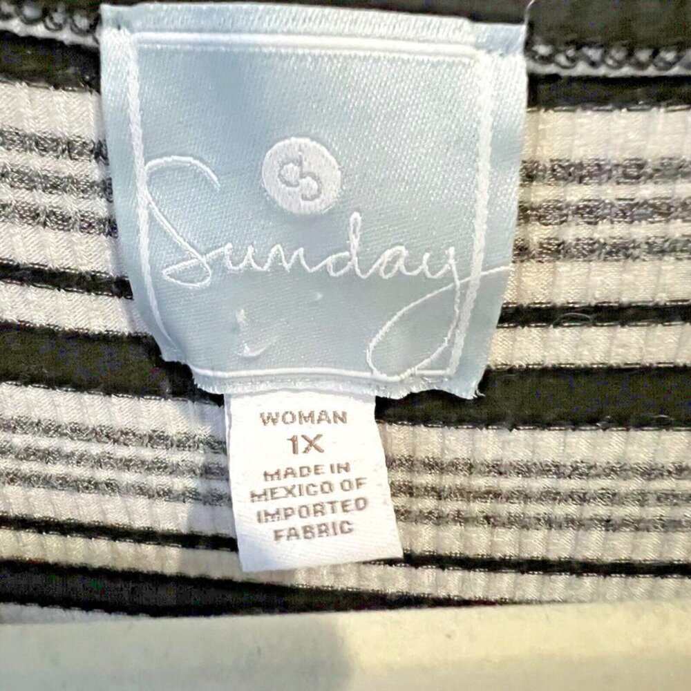 Sunday - Women's Black and White Striped Stretch Scoop Neck Tunic Plus Size 1X - Picture 12 of 16
